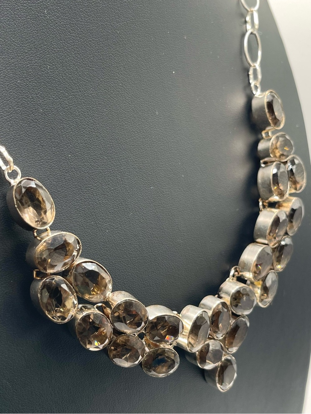 🌑Smoky Quartz-Tone Glass Sterling Overlay Statement Necklace🌑 - Picture 2 of 6